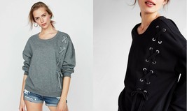 Express One Eleven Asymmetrical Lace-Up Sweatshirt Sweater - £27.96 GBP