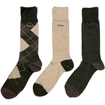 Polo Ralph Lauren Argyle Casual Dress Socks, 3-Pack Green Brown Tan Crew... - $29.69