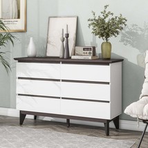 Wide Drawer Storage Cabinet, 6 Drawers, White/Walnut - $212.99