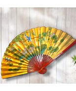 Vintage Large Asian Japanese Wall Art Fan Birds Floral Hand Painted 64&quot; ... - $86.02