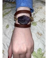 Lale’ Wrap Bracelet With Amethyst Stone And Brown Leather - $113.85
