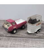 Vtg 74-75 Pink Tonka Pressed Steel Truck, Tonka Stables Trailer, 2 Horses - $88.79