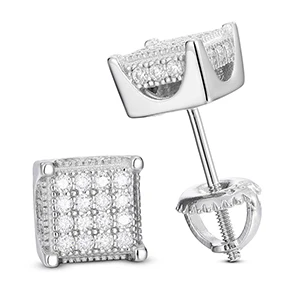 Real Square Moissanite Stud Earrings Women 100% 925 Sterling Silver Sparkling We - £60.83 GBP