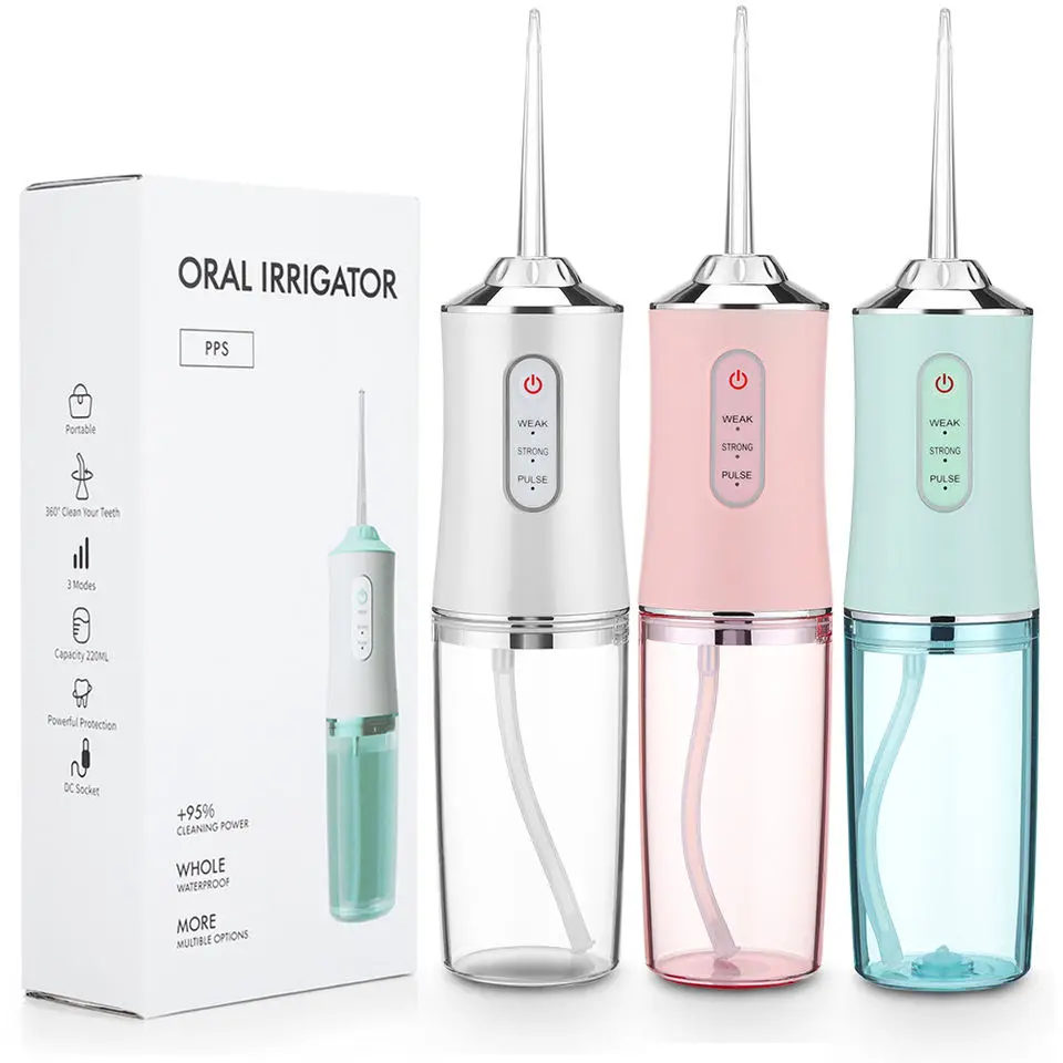 L water flosser oral irrigator usb rechargeable water floss jet tooth pick 4 tips 220ml thumb200
