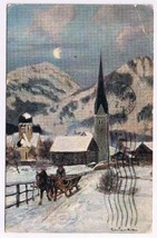 Postcard Art Church Horse &amp; Sleigh Snow Scene - $2.96