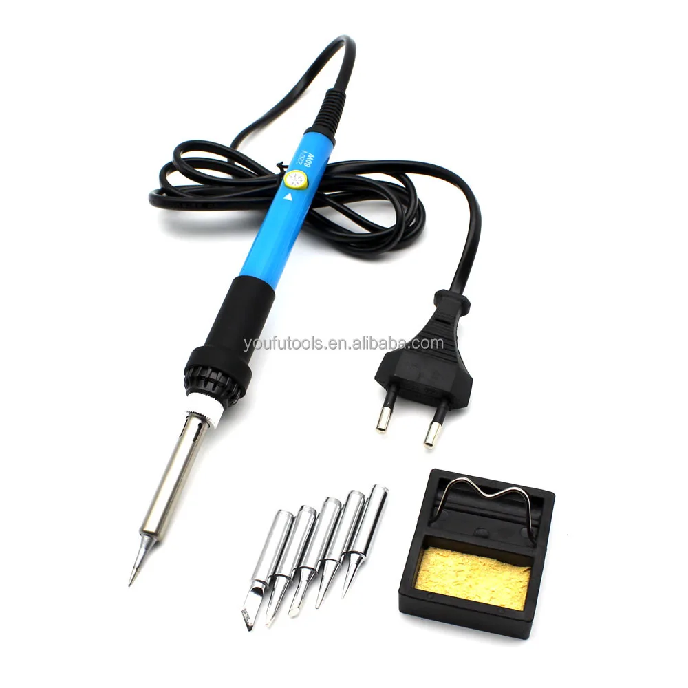 Eu  220v 60w Adjustable Temperature Electric Soldering  5pcs Tips Solder Wire Po - £174.58 GBP