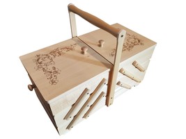 Wooden sewing box, wood sewing box with floral motive, handmade jewellery casket - £90.46 GBP