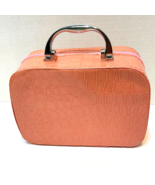 Vintage Makeup Bag Suitcase Croc Embossed Coral Handle Zip Around 7.5x5.... - £13.04 GBP