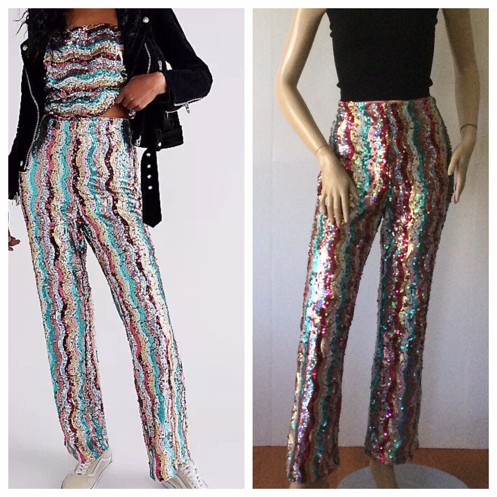 Primary image for NEW FREE PEOPLE  Dance Again Sequin Multi Pants (Size 8)