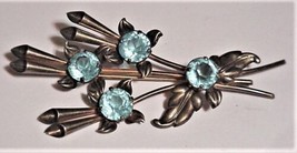 Huge Aqua Rhinestone Leaves Pin Brooch 1/20 GF on Silver 4&quot; x 2&quot; - $195.00