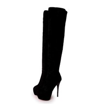 Woman Platform Over-Knee High Boots Round Toe Thin Heel Flock Zipper Big Size 32 - £64.77 GBP