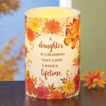 Flameless LED Pillar Flicker Candle Fall Autumn Butterfly Floral Mums DA... - $23.49