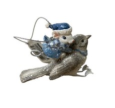 Kurt Adler Mouse Riding a Snowy  Bird  Blue and Gray Ornament NWT 3.25 in - £9.90 GBP