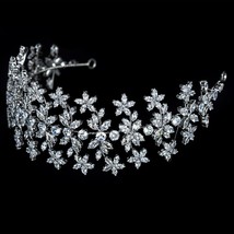 2021 New European wedding hair jewelry Zircon Flowers Hair Band Crown Tiara Wedd - £41.76 GBP