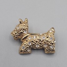 Vtg Scottie Dog Pin Brooch Gold Tone Crystal Rhinestone Westie Dog Lover - $19.99
