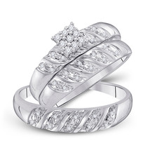 10k White Gold His Hers Round Diamond Cluster Matching Bridal Wedding Ring Set - £513.83 GBP