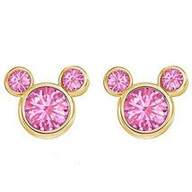 Mickey Simulated Pink Sapphire Mouse Stud Earrings 14K Yellow Gold Plated Silver - £28.87 GBP