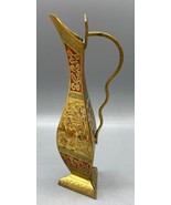 Vtg Brass Painted colorful Triangular Vase Pitcher Jug Floral Design - $406.47 MXN