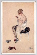 A/S Leonnec Risque Woman Lingerie Stockings With Kitten Postcard F49 - £15.38 GBP