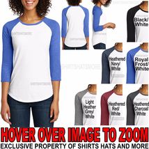 Junior Ladies 3/4 Sleeve Raglan Baseball Softball T-Shirt XS-XL, 2XL, 3XL, 4XL - £10.26 GBP+