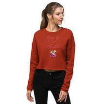 Enjoy Life And Eat Chocolate Quote Lettering Cake Design Crop Sweatshirt - £31.17 GBP