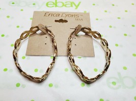 Erica Lyons Gold Tone Gold Link Latch Back Drop Earrings 2 Inch New - £11.20 GBP