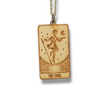 Necklace - The Fool Card - Snake and Cable Link chains - Birch wood (Bro... - $29.66 CAD