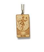 Necklace - The Fool Card - Snake and Cable Link chains - Birch wood (Bro... - $21.55