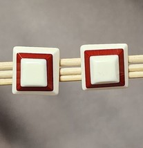 Vintage Avon Red &amp; White Striped Square Earrings Pierced Plastic Costume Jewelry - £8.76 GBP