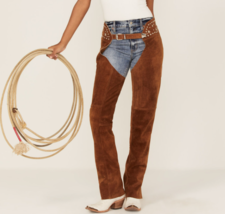 Understated Leather Women&#39;s Studded Tan Suede Paris Texas Chaps Cowgirl Leggings - £58.92 GBP+
