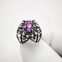 USSR Vintage,Women's Ring "Purple Flower" 875 Sterling Silver,Jewelry,Ruby - $119.00
