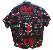 Chicago Bulls NBA Vintage 90s Pro Player Black Double-sided Motif Button Shirt L - £56.01 GBP