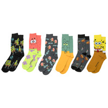 SpongeBob SquarePants Assorted Icons Men&#39;s 6-Pair Pack of Crew Socks Multi-Color - £18.36 GBP