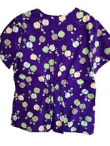 SB Scrub Top purple Green, Apples Large Cinch Back Mock Wrap - £11.84 GBP