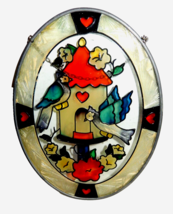 Vintage Joan Baker Handpainted Stained Glass Suncatcher Blue Jays Bird House - £19.27 GBP