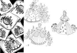 3 Southern Belle / Crinoline Lady with Dog embroidery transfer pattern m... - $5.00