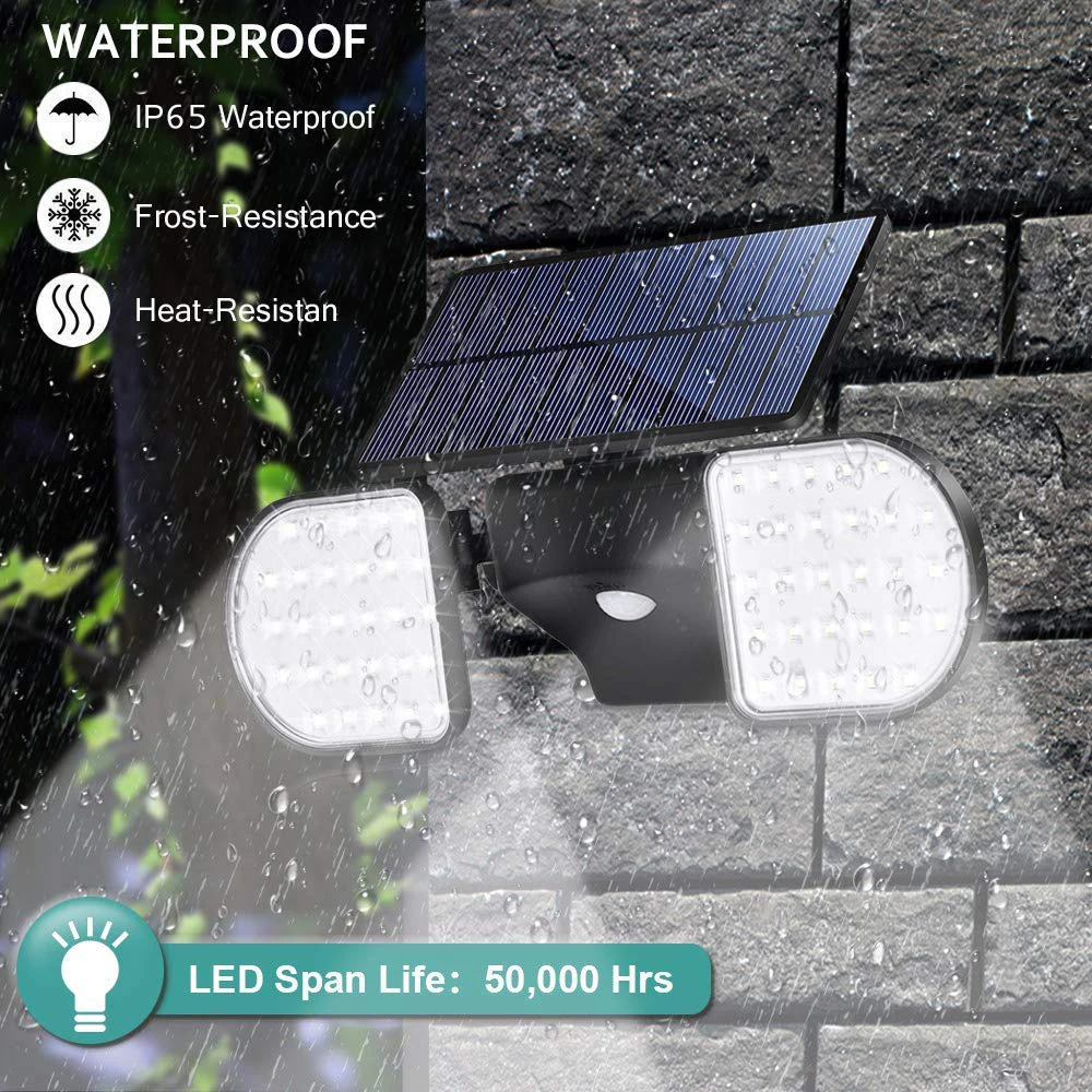 56LED Dual Head Solar Light PIR Motion Sensor  Garden Wall Solar Lamp  Waterproo - £92.40 GBP