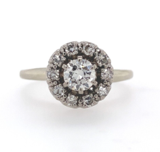 Authenticity Guarantee 
Vintage 18k White Gold Diamond Halo Ring .60ct Total ... - £1,120.25 GBP