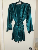 90s Victoria’s Secret Womens OS Emerald Green Satin Belted Kimono Robe P... - $514.52 MXN
