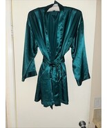 90s Victoria’s Secret Womens OS Emerald Green Satin Belted Kimono Robe P... - $514.52 MXN