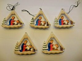 Vintage 1950&#39;s Germany Gesch diorama christmas ornament set of 5 ALL MANGER - £56.12 GBP