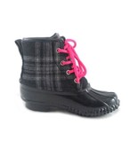 NEW Youth Girls Black Plaid Lace Up Waterproof Winter Boots Bright Pink ... - $29.69