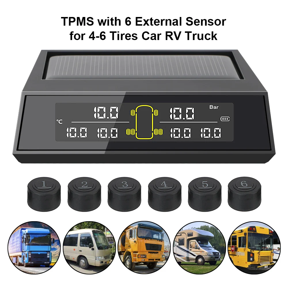 6Pcs Sensor Solar TPMS Truck Tire Pressure Monitoring System Diagnostic Tool L - £52.62 GBP