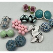 Lot 10 Pairs Vintage Clip On Earrings Pink Green Blue 1960s 1950s Rockabilly - $28.04