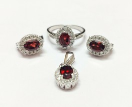 Silver Garnet Jewelry Set Solitaire Jewelry Set 3.2 Ct Natural Red Garnet Set - £44.97 GBP