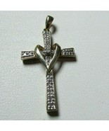 14K YELLOW GOLD 16 DIAMONDs DRAPPED CROSS PENDANT CRUCIFIX 2.0grams - £186.97 GBP