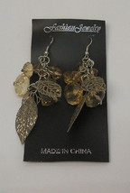 Fashion Jewelry Beaded Leaf Earrings Drop Dangle Silver Tones Hook Fasteners  - £6.38 GBP