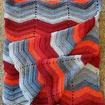 Vintage 1970s Handmade Crochet Afghan Zig Zag Wrap Throw 50x80 Inch - $45.82