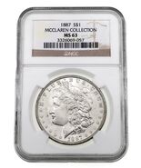 1887 Silver Morgan Dollar Graded by NGC as MS-63 McClaren Collection - $138.49