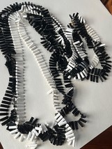 Vintage Very Long Triple Strand Black &amp; White Flatted Thin Rectangle Pla... - $14.89